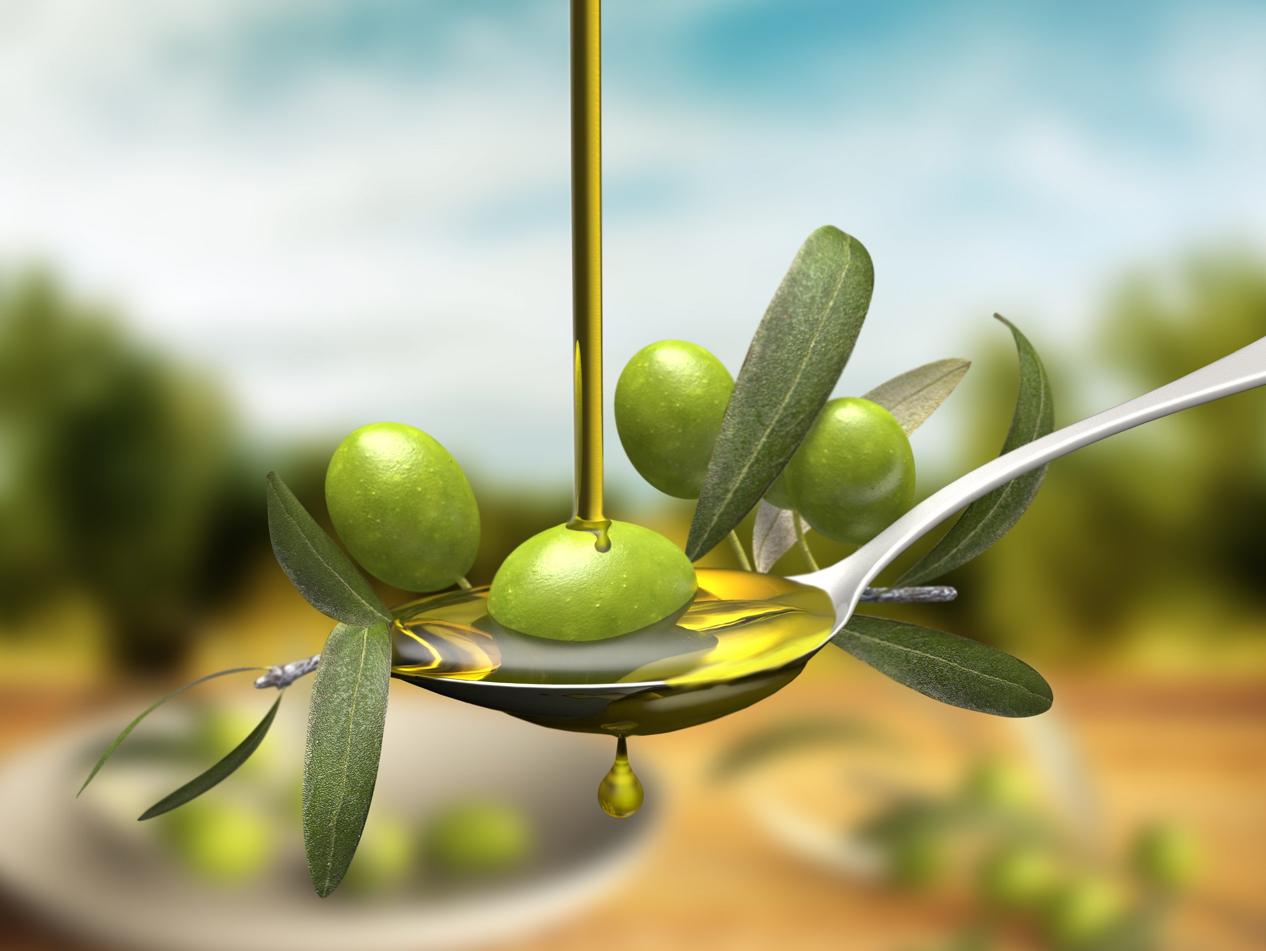 olivy a olivový olej na lyžici