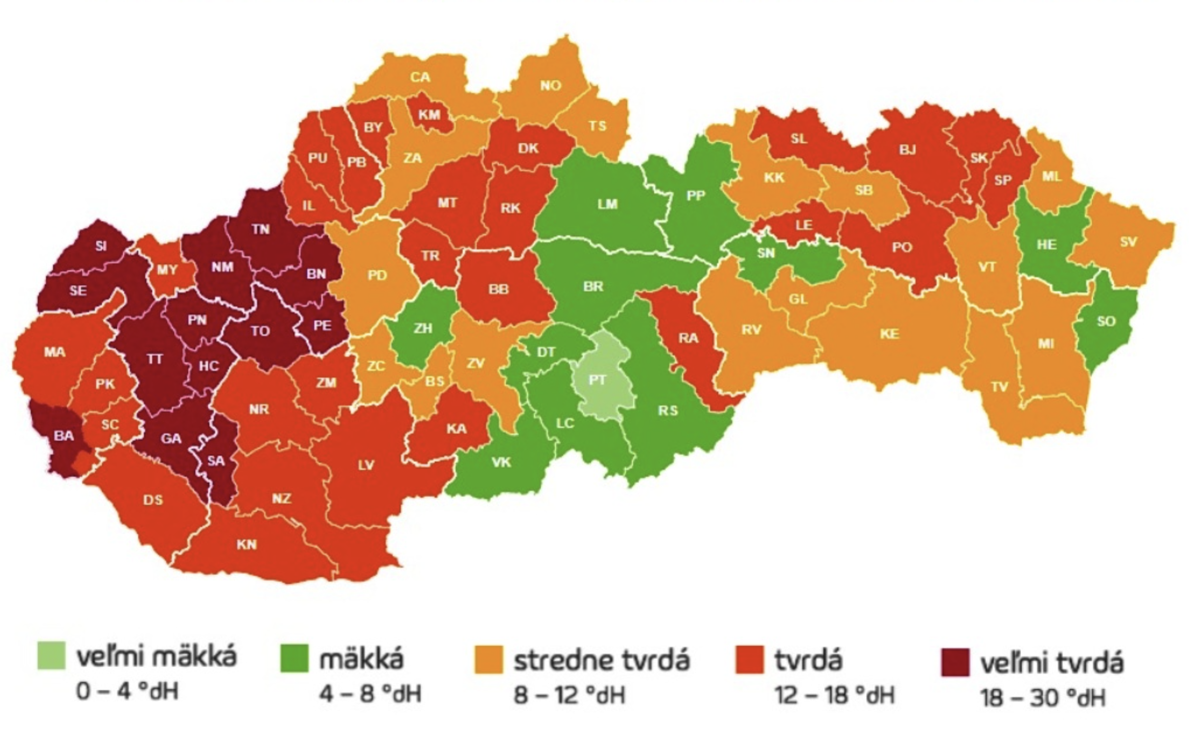 Kvalita vody v jednotlivých okresoch Slovenska