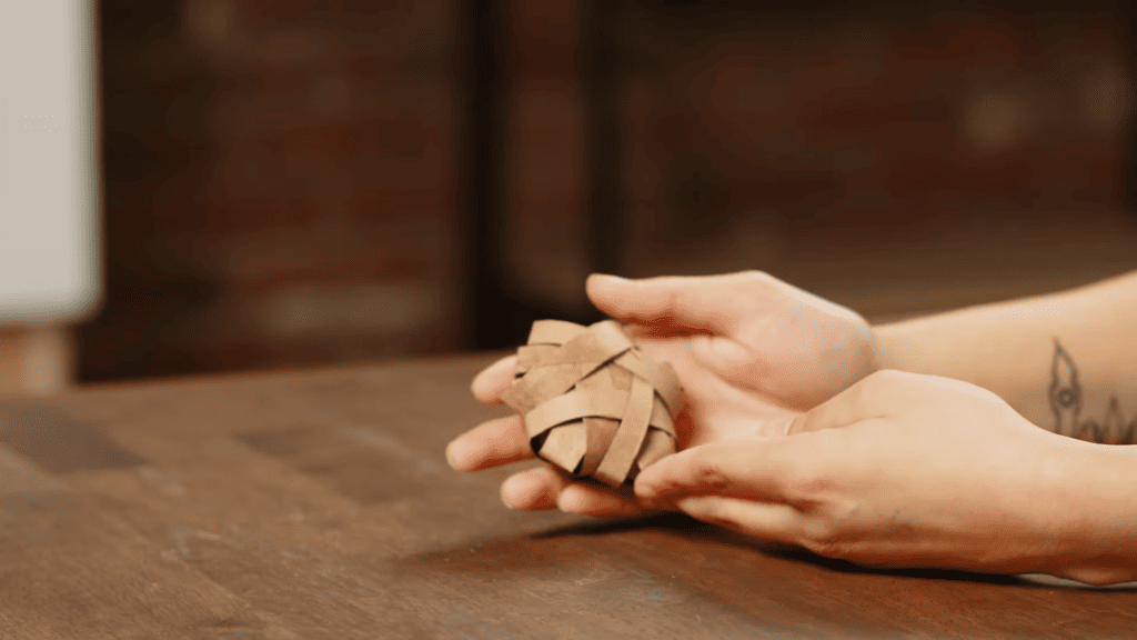 hračka pre mačičku z papierovej rolky