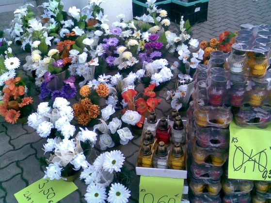 Kvety a kahance na trhu